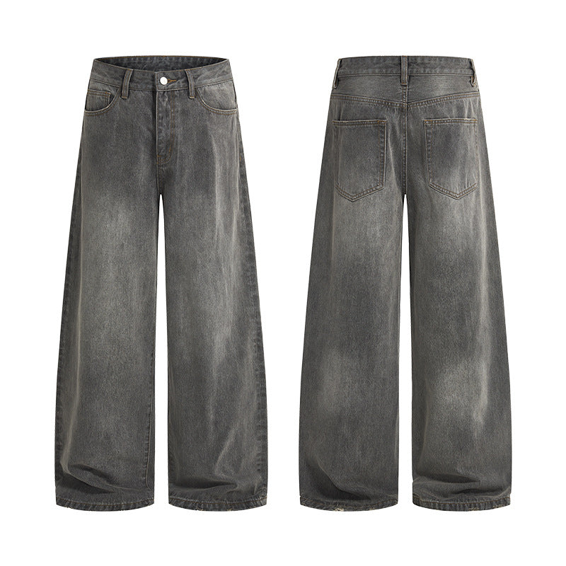 Men’s Washed Gray Jeans – Simple Basic Denim Pants for Fall & Winter