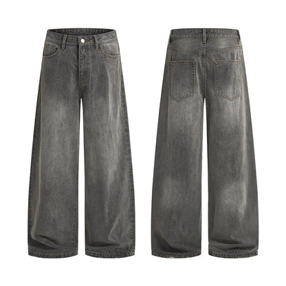 Men’s Washed Gray Jeans – Simple Basic Denim Pants for Fall & Winter