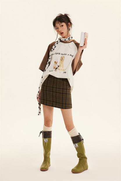 Women’s Cute Puppy Print Colorblock Short Sleeve T-Shirt – Casual Summer Top