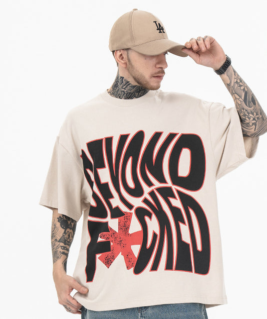 Men’s Letter Print Round Neck Short Sleeve T-Shirt – Casual Graphic Cotton Tee