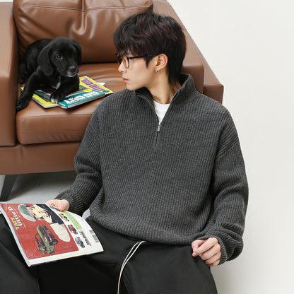 Men’s Stand Collar Plush Sweater – Imitation Deer Fleece Warm Pullover Jacket