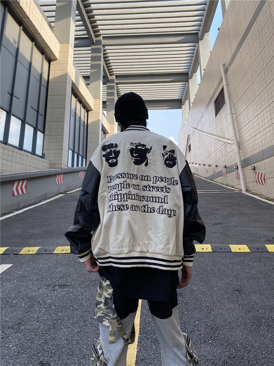 High Street PU Leather Patchwork Varsity Jacket for Men – Stylish Baseball Streetwear