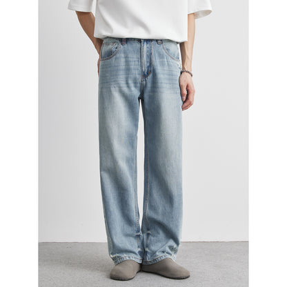 Men’s Light Wash Ripped Straight Leg Jeans – Casual Distressed Denim Pants