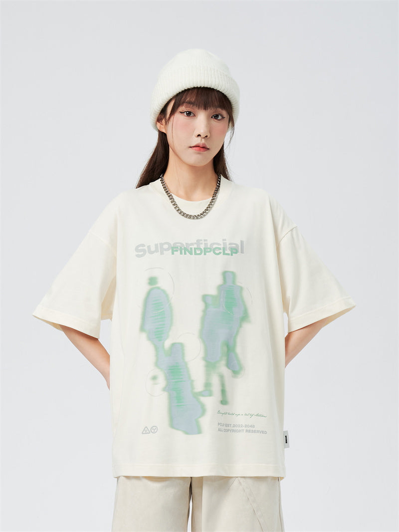 Men’s Casual Graphic T-Shirt – Blur Portrait Print Loose Crew Neck Short Sleeve Top