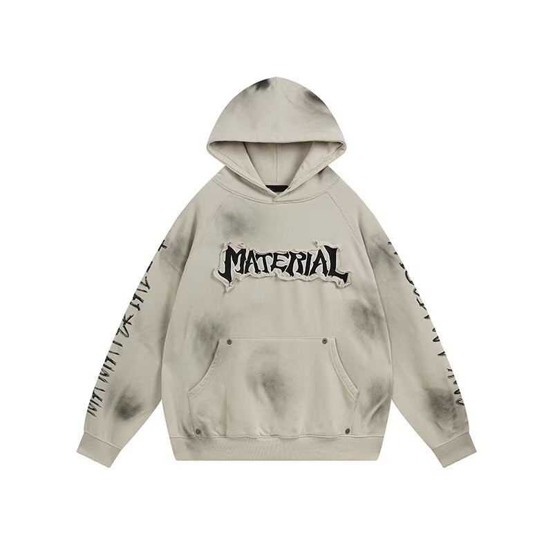Men’s Distressed Graffiti Hoodie – Retro American Streetwear Sweatshirt