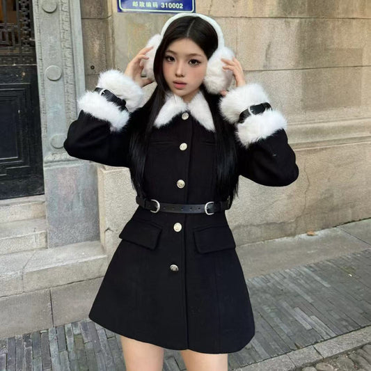 Women’s Patchwork Fur Collar Coat – Warm, Stylish & Easy-Match Winter Jacket