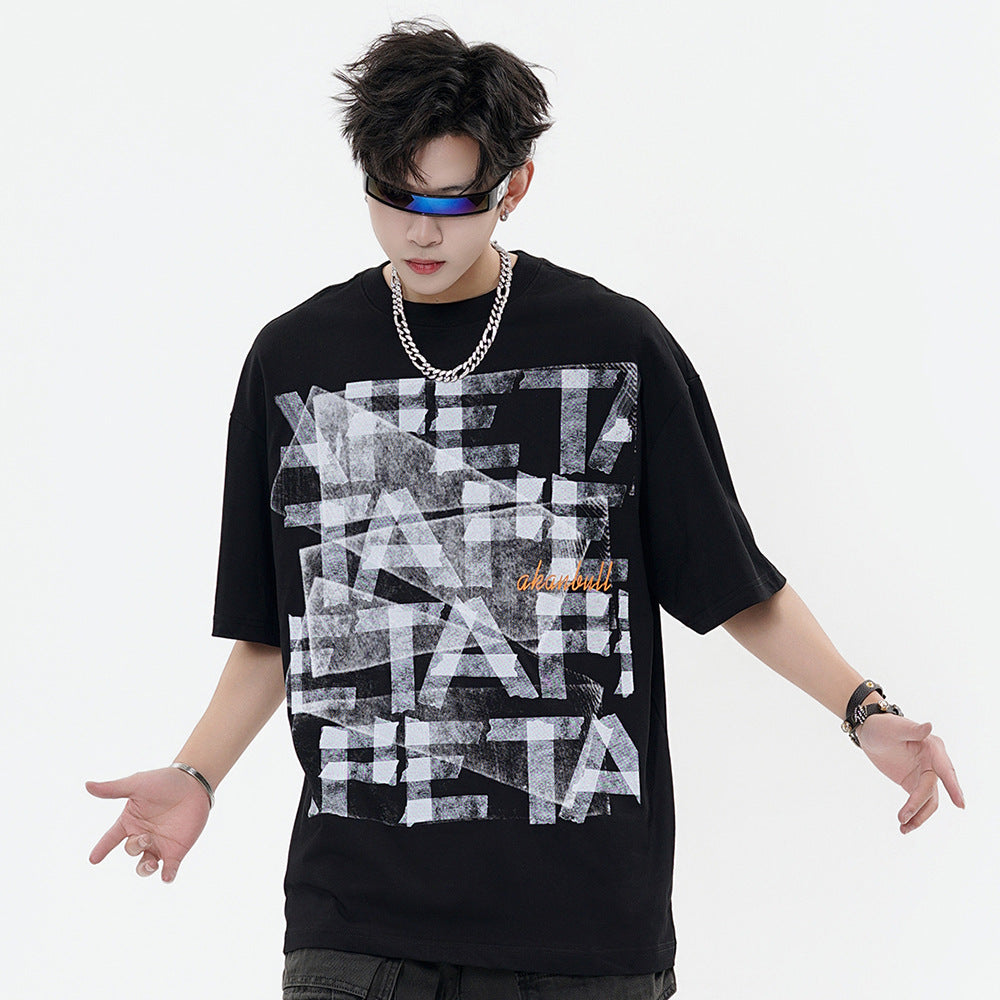 Unisex Letter Print Loose T-Shirt – Casual Top for Men & Women