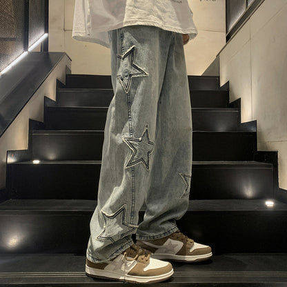 American High Street Style Men’s Jeans – Loose Straight Leg Winter Denim Pants