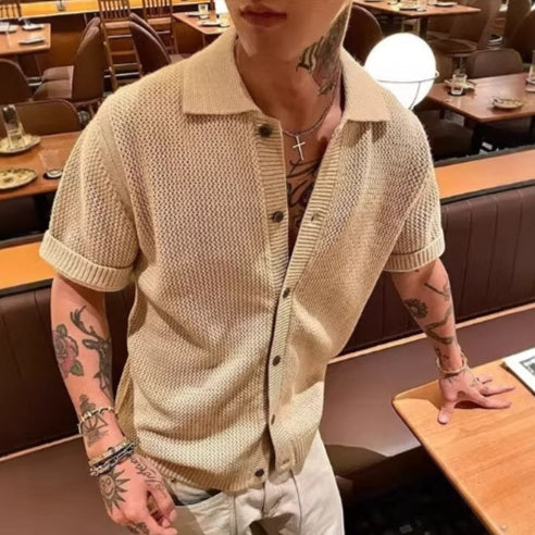 Men’s Summer Knit T-Shirt – Hollow Out Short Sleeve Casual Styl