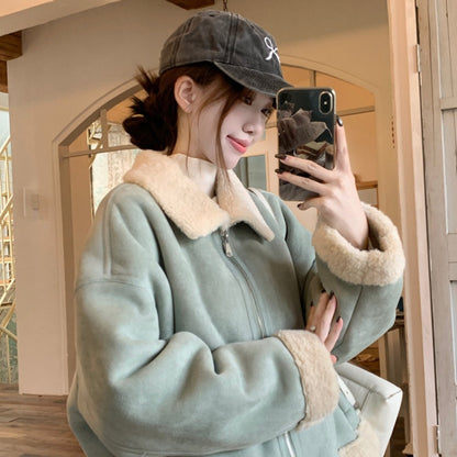 Women’s Korean Style Lamb Wool Fur Coat – Warm Plush Shearling Winter Jacket, Fashion Oversized Outerwear