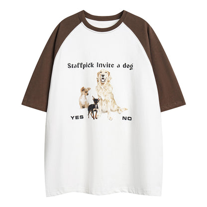 Women’s Cute Puppy Print Colorblock Short Sleeve T-Shirt – Casual Summer Top