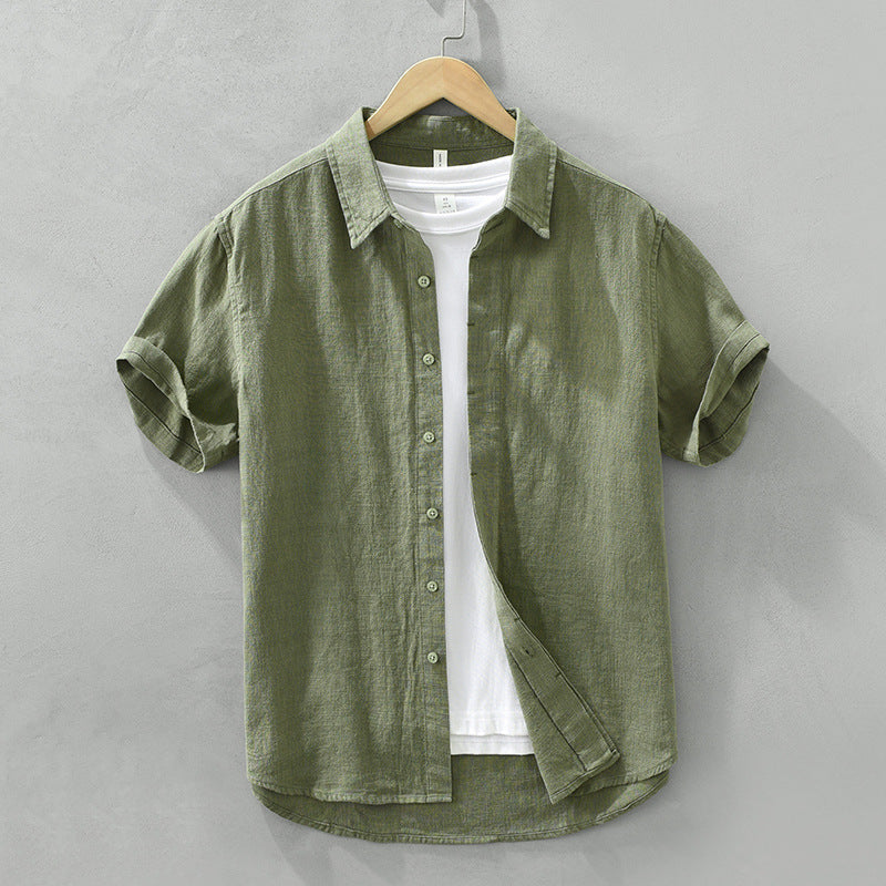Lightweight Cotton Linen Short Sleeve Shirt for Men – Cool & Comfortable Lapel Style
