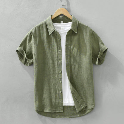 Lightweight Cotton Linen Short Sleeve Shirt for Men – Cool & Comfortable Lapel Style