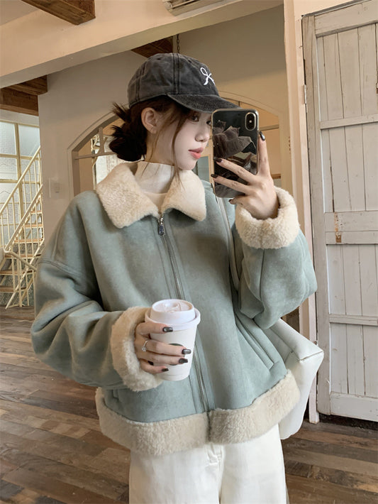 Women’s Korean Style Lamb Wool Fur Coat – Warm Plush Shearling Winter Jacket, Fashion Oversized Outerwear