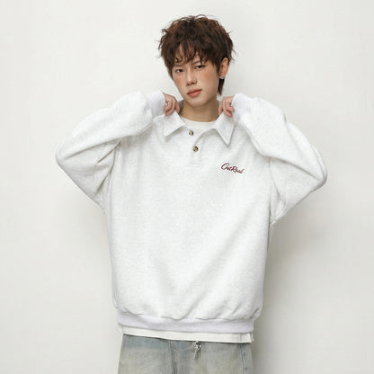 Men’s Letter Print Button Lapel Hoodie – Casual Long Sleeve Streetwear Sweatshirt