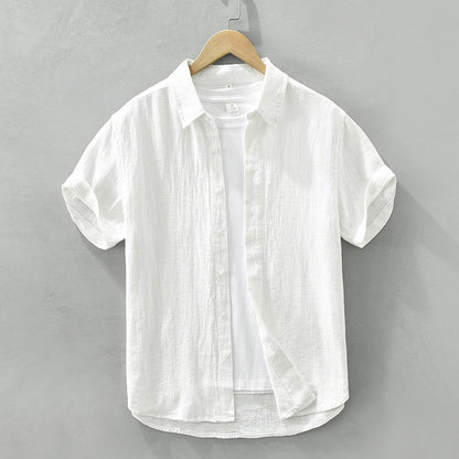 Lightweight Cotton Linen Short Sleeve Shirt for Men – Cool & Comfortable Lapel Style