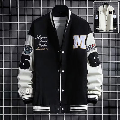 Men’s Letter Patch Baseball Jacket – Casual Button-Down Varsity Streetwear Coat