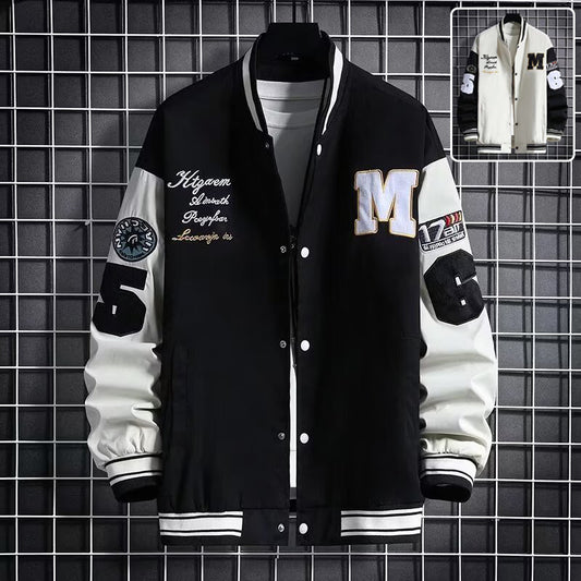Men’s Letter Patch Baseball Jacket – Casual Button-Down Varsity Streetwear Coat