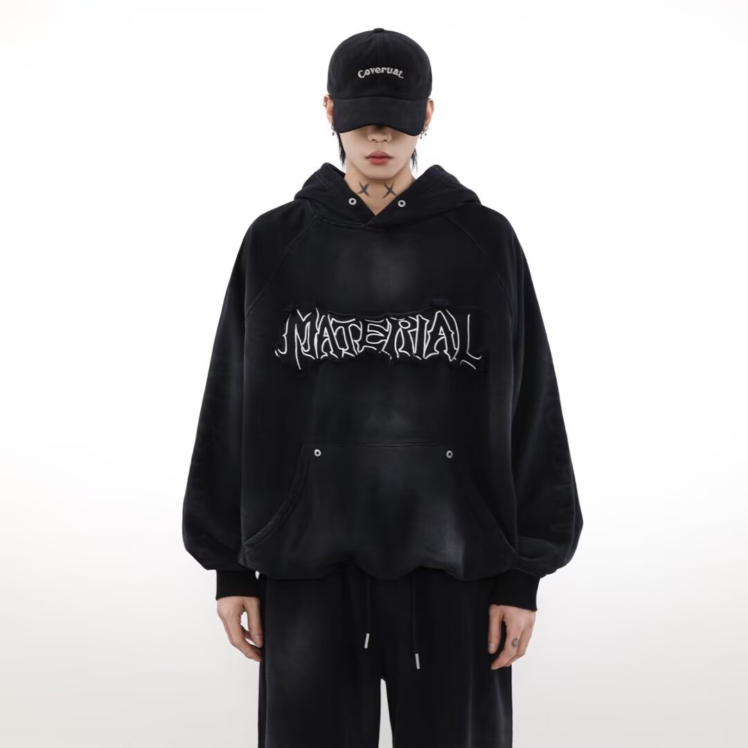 Men’s Distressed Graffiti Hoodie – Retro American Streetwear Sweatshirt