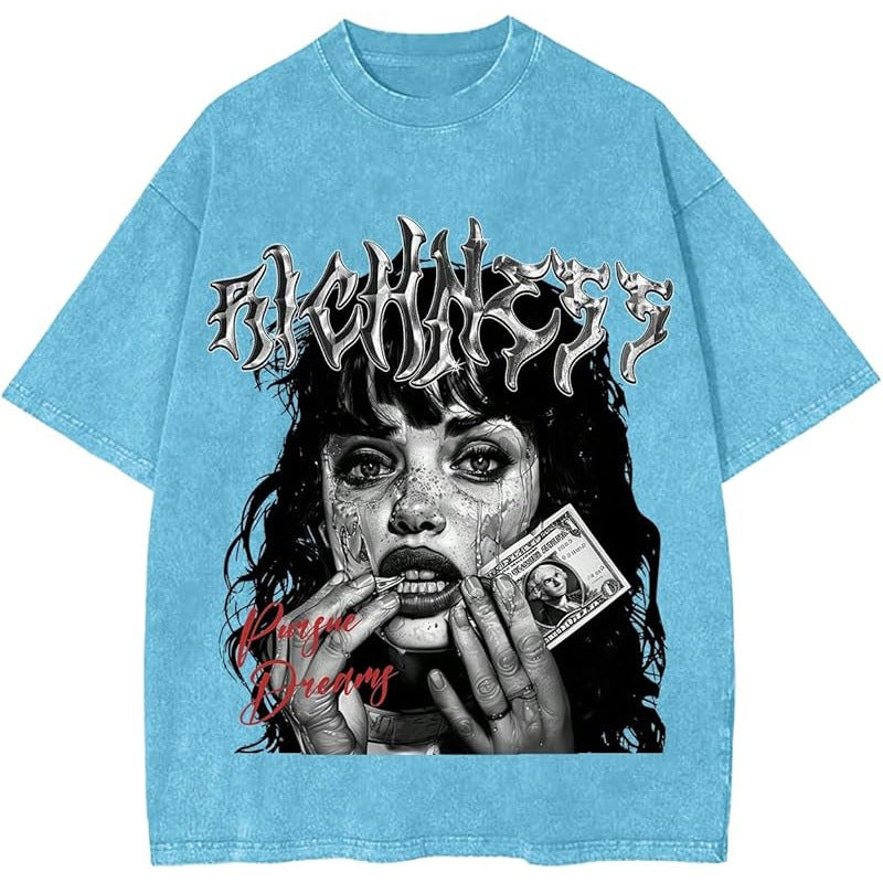 Women’s Casual Graphic T-Shirt with Figure & Letter Print – Trendy Short Sleeve Top