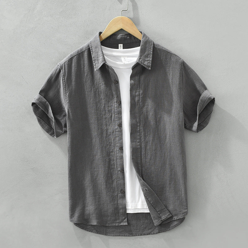 Lightweight Cotton Linen Short Sleeve Shirt for Men – Cool & Comfortable Lapel Style