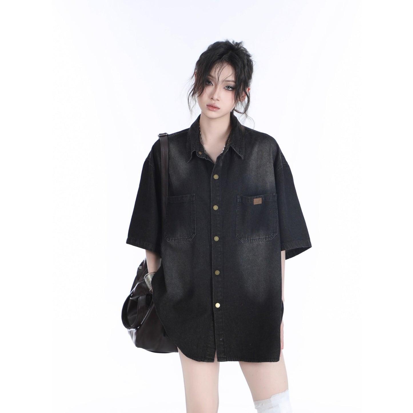 American Retro Heavy Wash Denim Short Sleeve Shirt – Vintage Washed Casual Streetwear