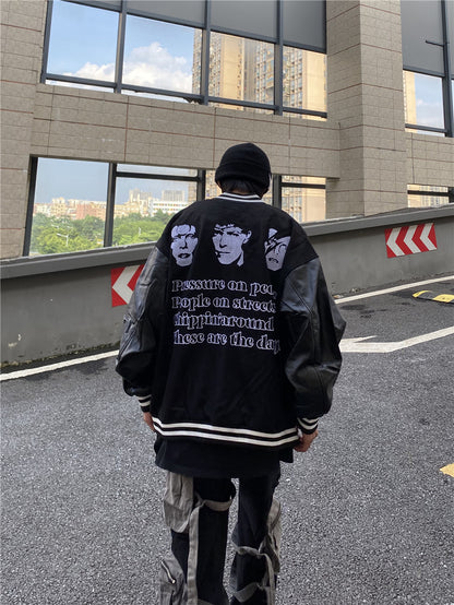 High Street PU Leather Patchwork Varsity Jacket for Men – Stylish Baseball Streetwear