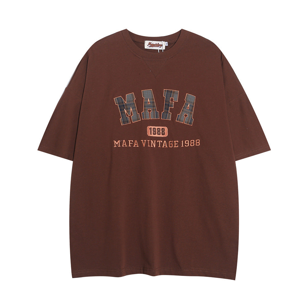 Women’s Casual Letter Patch Embroidery T-Shirt – Stylish Short Sleeve Cotton Top