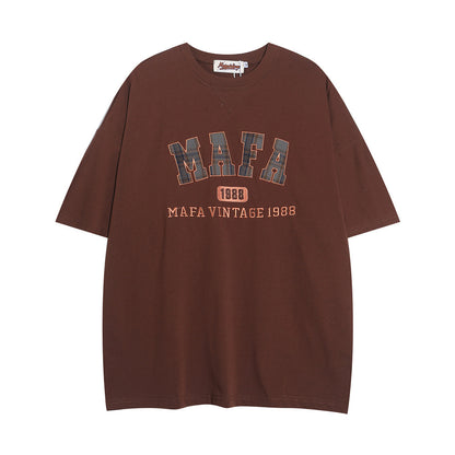 Women’s Casual Letter Patch Embroidery T-Shirt – Stylish Short Sleeve Cotton Top