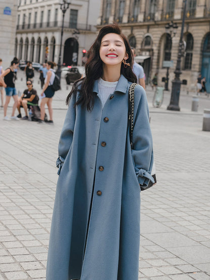 Women’s Medium-Length Wool Jacket – Classic Warm Coat for Fall & Winter