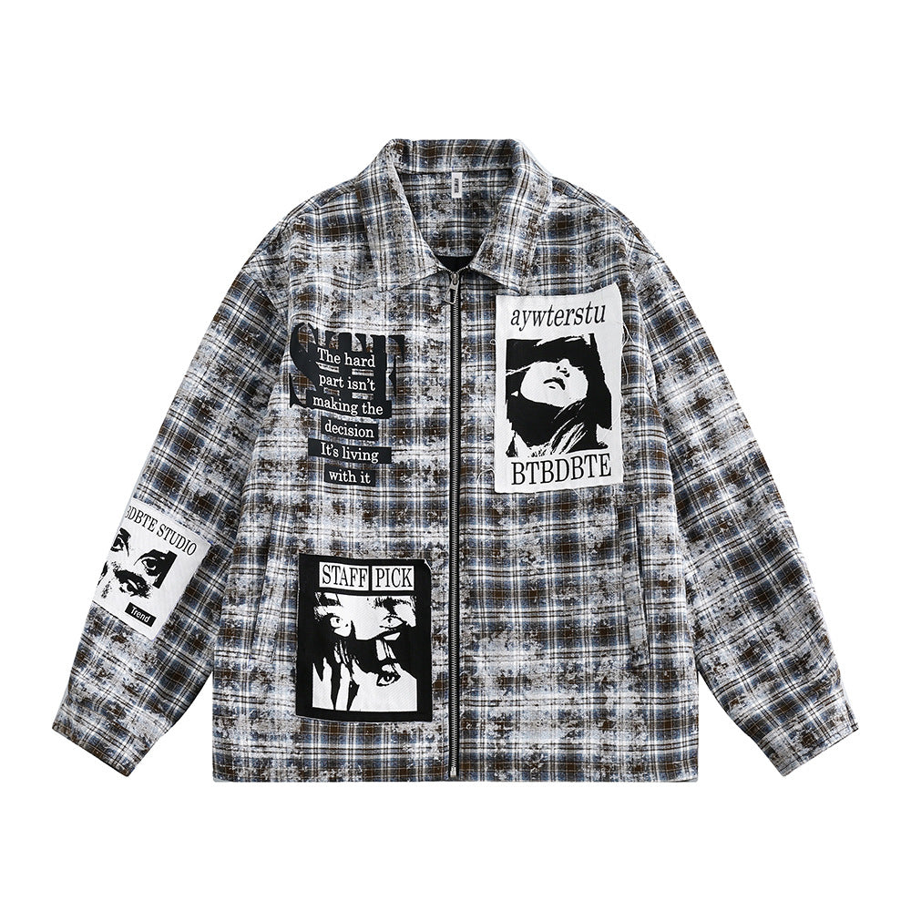 Vintage Distressed Plaid Jacket Women – Casual Checkered Trendy Outerwear