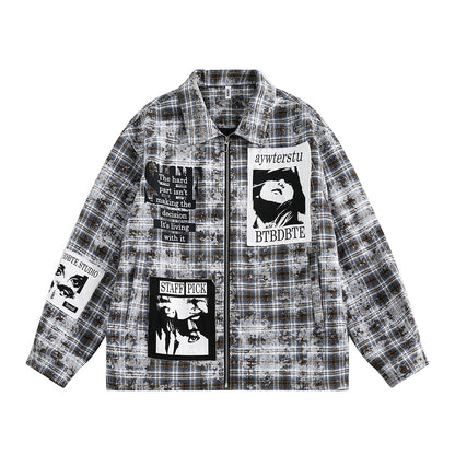 Vintage Distressed Plaid Jacket Women – Casual Checkered Trendy Outerwear