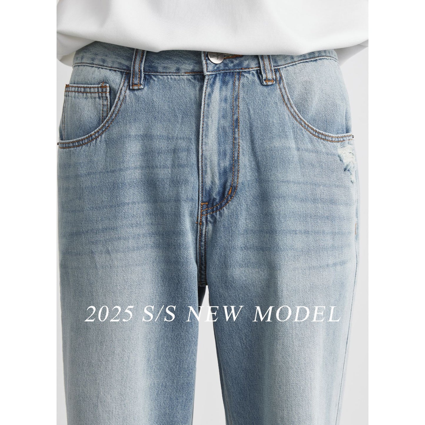 Men’s Light Wash Ripped Straight Leg Jeans – Casual Distressed Denim Pants