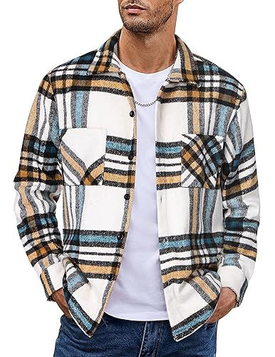 Men's Vintage Button-Up Shirt – Casual Retro Long Sleeve Fall Winter Top