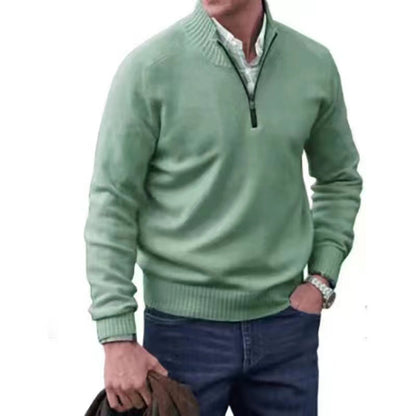 Men’s Casual Zip Collar Sweater – Solid Color Knit