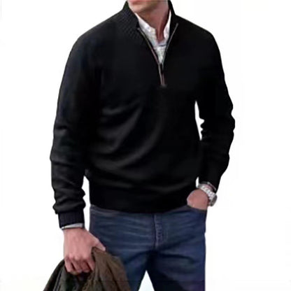Men’s Casual Zip Collar Sweater – Solid Color Knit