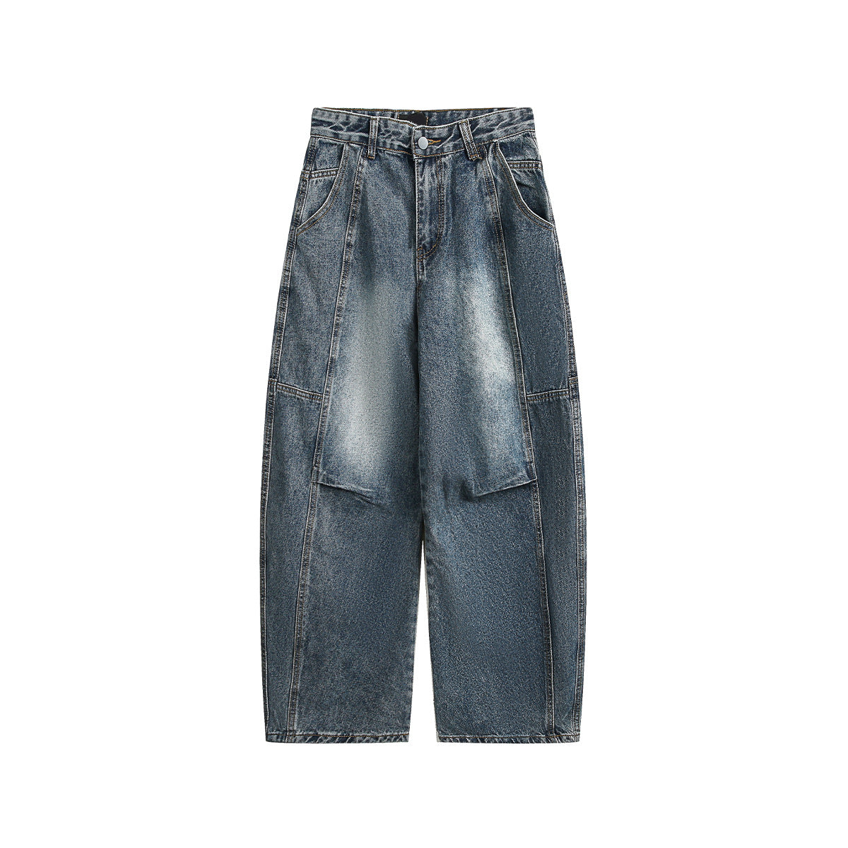 Men’s Vintage Washed Denim Jeans – Retro Pleated Loose Straight-Leg Pants