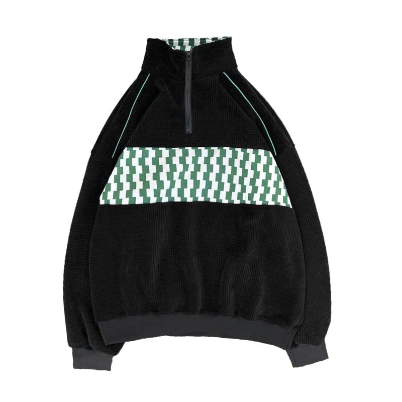 Men’s Retro Colorblock Stand Collar Sweatshirt – Casual Sports Pullover Jacket