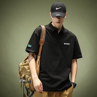 Men's American Style Lapel Shirt – Loose Heavy Short Sleeve Casual Fashion Tee