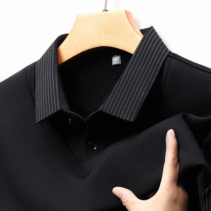 Men’s Business Casual Fake Two-Piece Striped Sleeve T-Shirt – Fashion Slim Fit Top