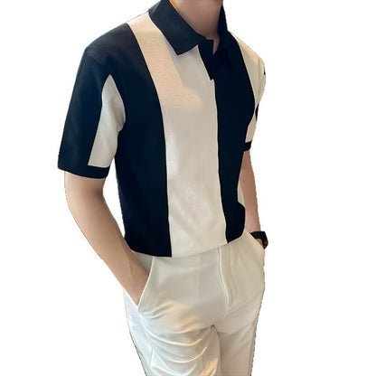 Men’s Striped Contrast Color T-Shirt – Casual Short Sleeve Fashion Top