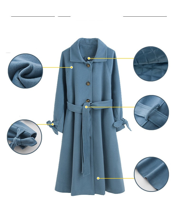 Women’s Medium-Length Wool Jacket – Classic Warm Coat for Fall & Winter