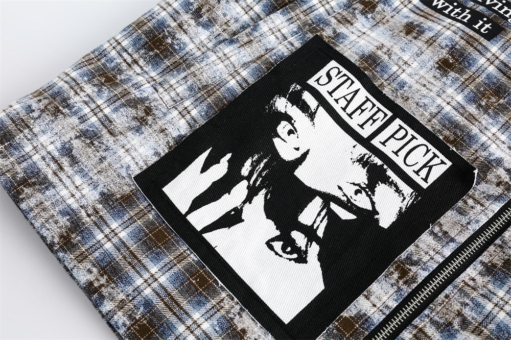 Vintage Distressed Plaid Jacket Women – Casual Checkered Trendy Outerwear