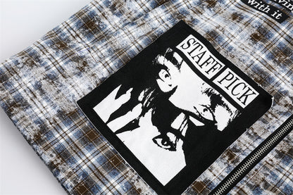 Vintage Distressed Plaid Jacket Women – Casual Checkered Trendy Outerwear