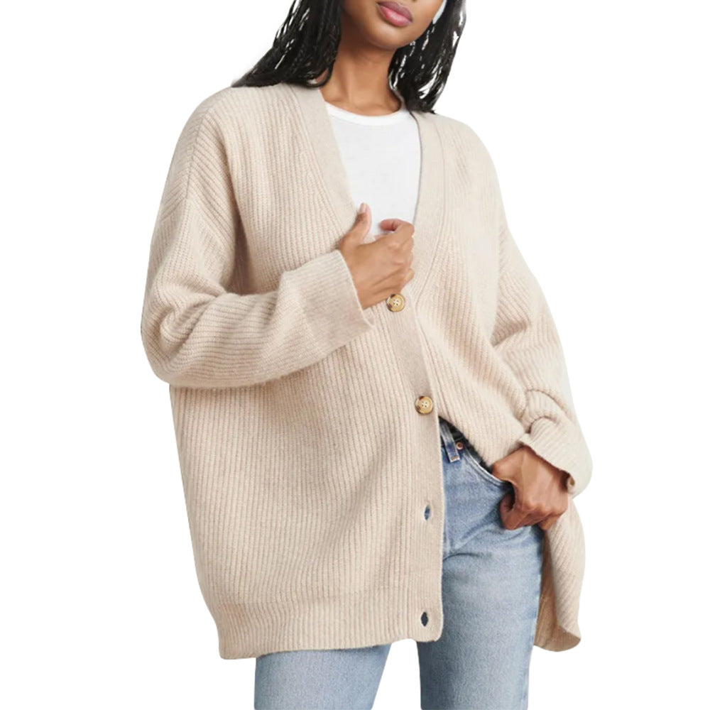 Women’s Solid Color Cardigan Sweater Coat – Casual Long Sleeve Knit Outerwear
