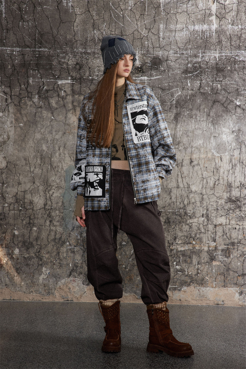 Vintage Distressed Plaid Jacket Women – Casual Checkered Trendy Outerwear