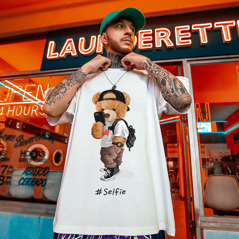 Men’s Cotton Bear Graphic T-Shirt – Casual Short Sleeve Cute Animal Print Tee