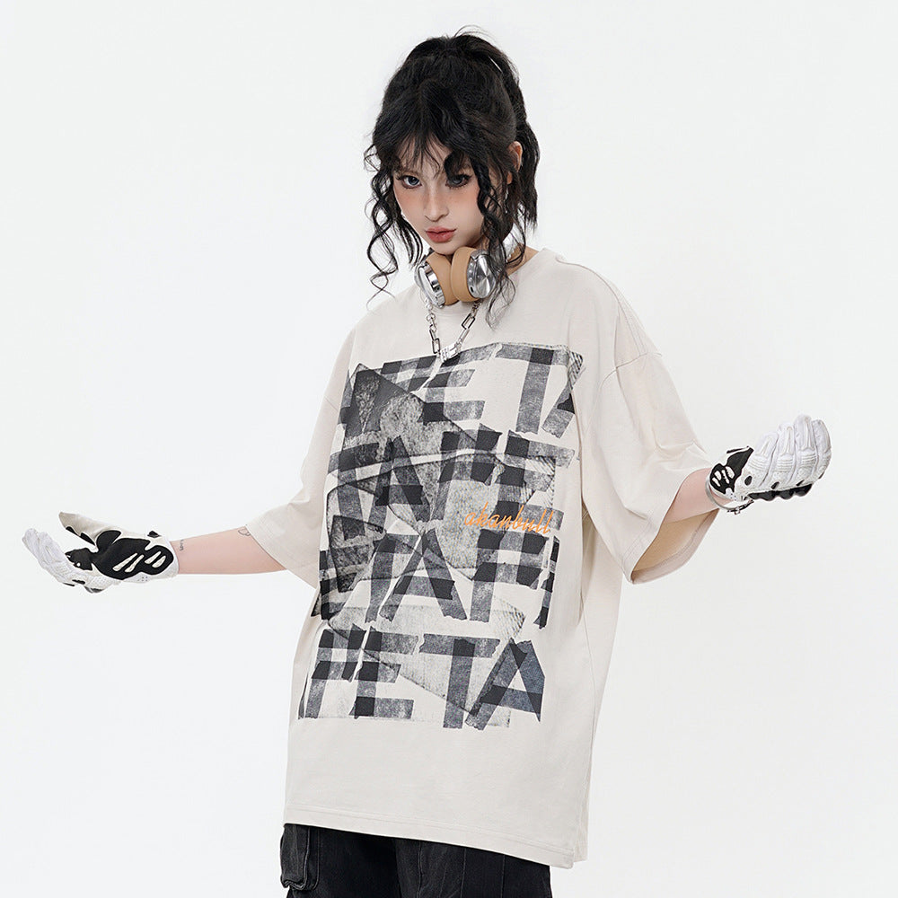 Unisex Letter Print Loose T-Shirt – Casual Top for Men & Women