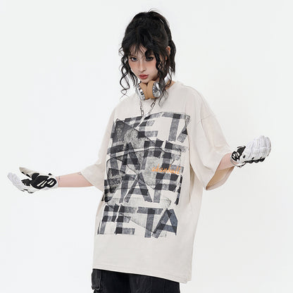 Unisex Letter Print Loose T-Shirt – Casual Top for Men & Women