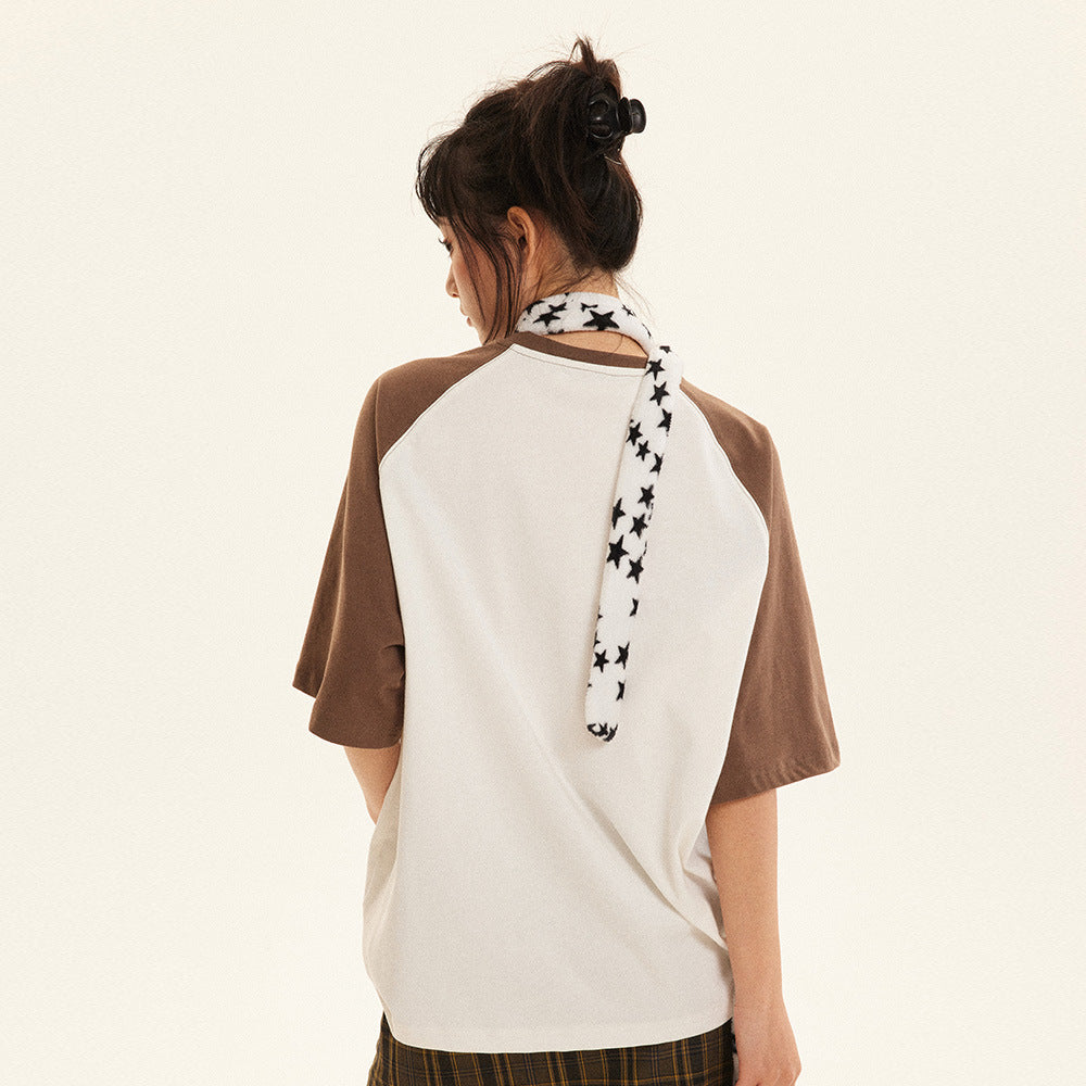 Women’s Cute Puppy Print Colorblock Short Sleeve T-Shirt – Casual Summer Top